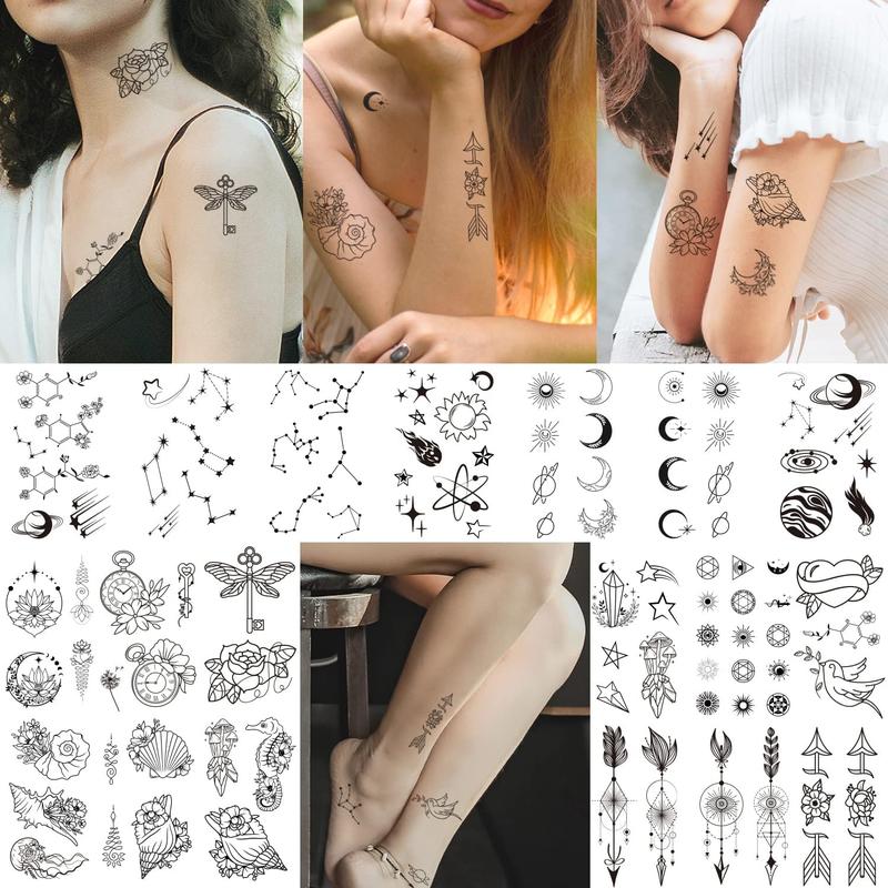 Cerlaza 100 Sheets Temporary Tattoos for Women Adult, 420 Mixed Styles Tiny Branch Fake Tattoo Stickers that Look Real and Last Long, Christmas Decoration Realistic Henna for Girl Body Art Sticker