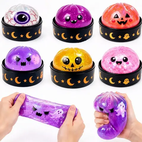 Halloween Ghost Dumpling Glitter Squishy Squeeze Toy Set, Spooky Stress Relief Fidget Toys, Portable Hand Decompression Toy, Halloween Party Favors, Trick or Treat Bag Fillers & Holiday Gifts