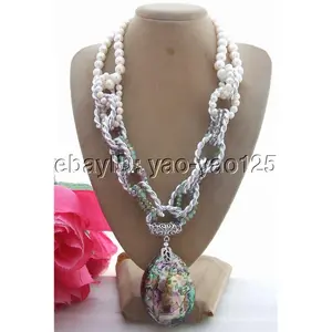White Pearl  Abalone Shell Crystal Necklace  Abalone Shell pendant necklace