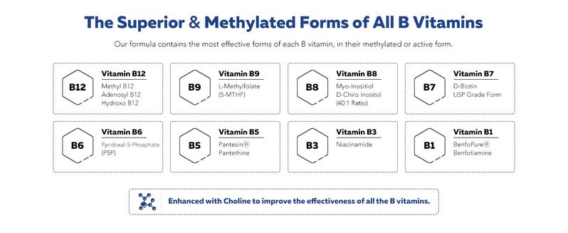 BioActive Vitamin B Complex | Methylated B-Vitamin Formula with Methylfolate, 3 Forms of B12, BenfoPure B1, and Pantesin B5 – 60 Servings