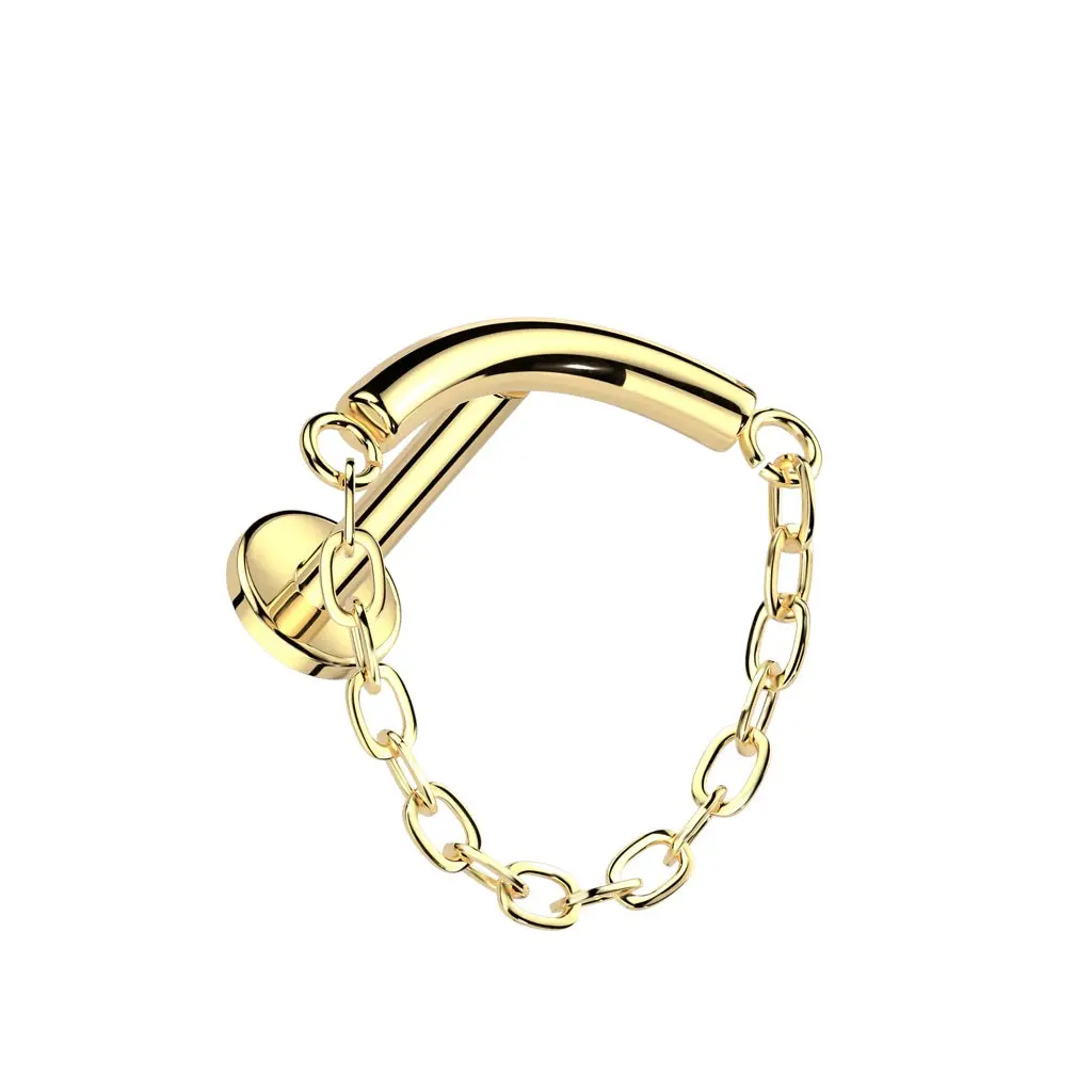 Internally Threaded Curved Bar with Dangling Chain Hidden Helix Flat Back Stud - ASTM F-136 Implant Grade Titanium