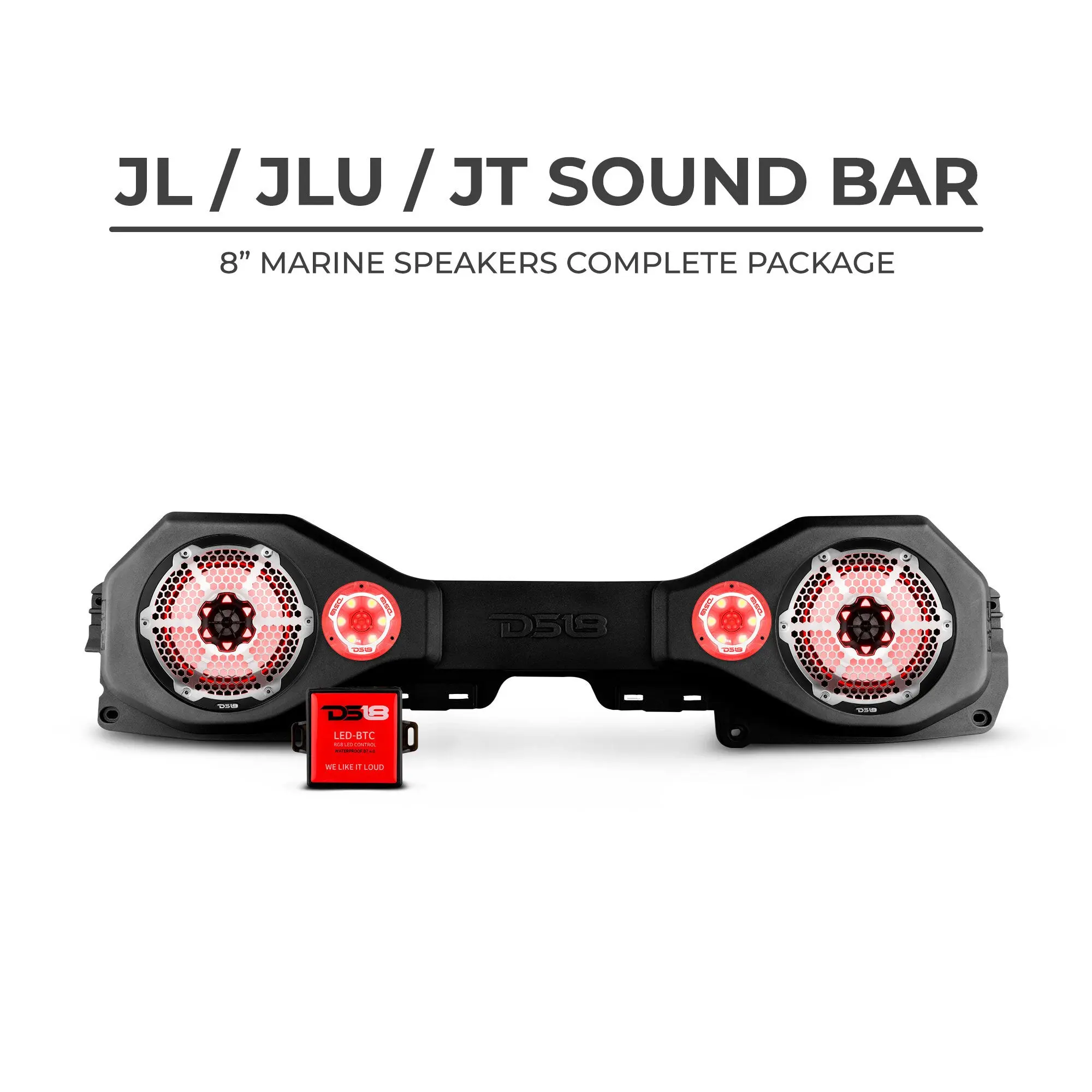 DS18 Plug & Play Sound Bar Package with Stereo for Jeep JL/JLU/JT - Car Speakers, 2 x 8" Speakers, 120W Program Power, 240W Peak Power Handling, Offroad Lights, Marine Grade Components, Audio & Lighting Accessories