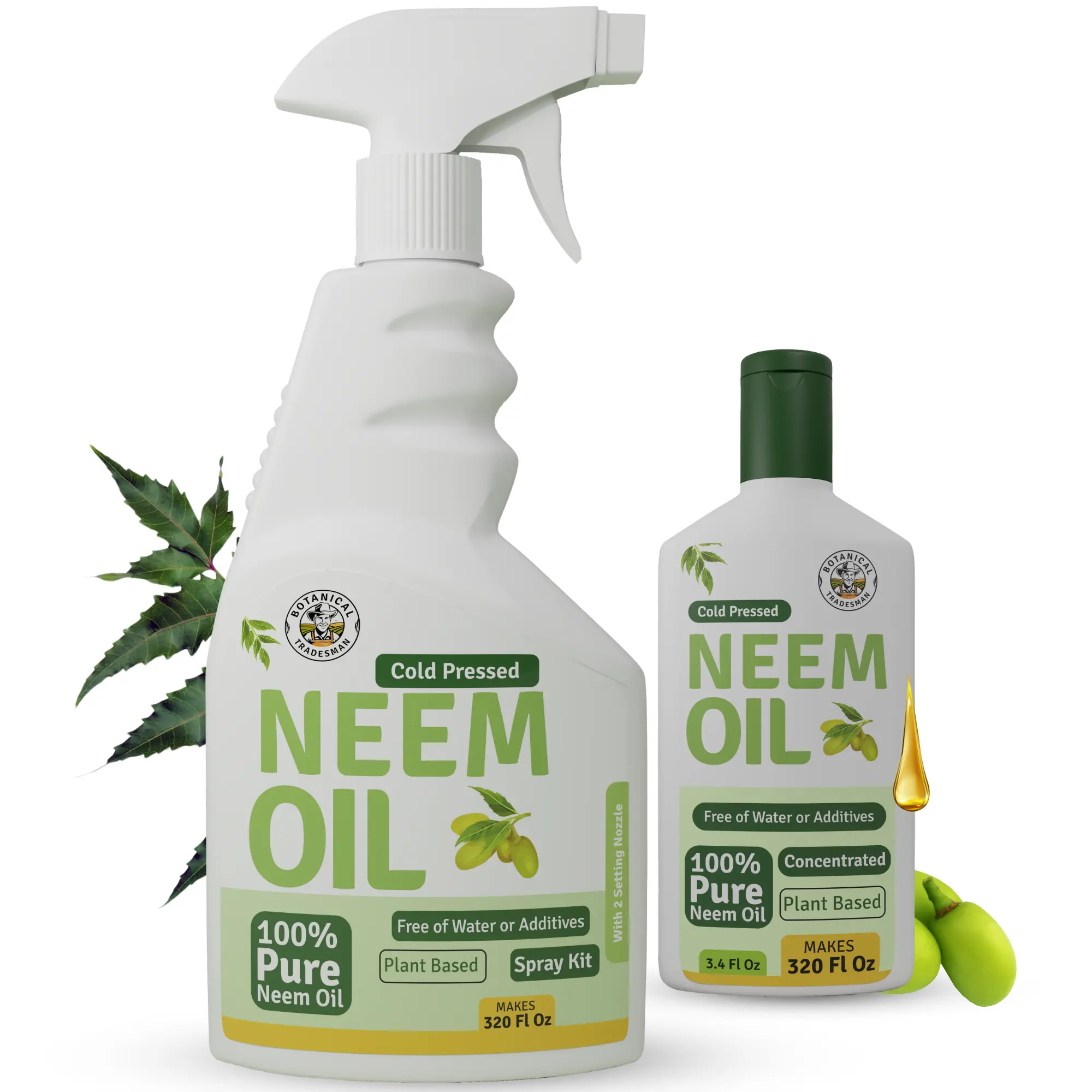 Botanical Tradesman Pure Neem Oil Concentrate 320 fl oz – Dilute for use on indoor/outdoor plants. Includes an empty spray bottle. 100% cold-pressed, garden-safe, water-soluble, and ready to use for organic gardening.