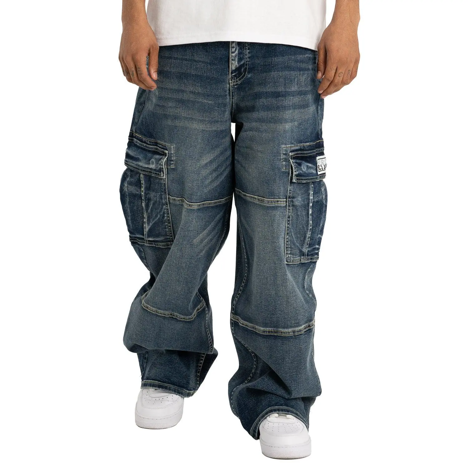 Pro Club Men's Heavyweight Original Spandex Wide Leg Denim Cargo Jeans - Baggy Fit, Mid Waist, Multiple Pockets, Oversized Cotton Menswear Fashion Apparel for Casual Wear, Baggy Jeans, Fabric, Heavyweight Denim, Trouser, Streetwear Clothing, Loose, Men’s