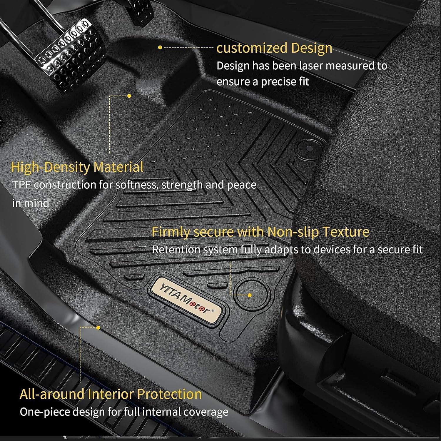 YITAMOTOR Floor Mats For 2014-2018 Chevy Silverado/GMC Sierra 1500 Double Cab, 2015-2019 Chevy Silverado/GMC Sierra 2500HD 3500HD Double Cab Only, Custom Fit Floor Liners, 1st & 2nd Row All Weather Protection