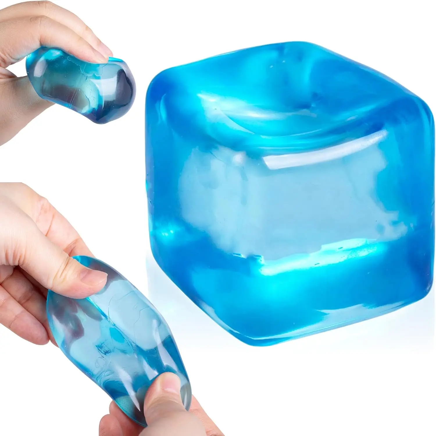 Blue Squishy Stress Cube, Squishy Ice Stress Cube Fidget Toys slow-rising, non-toxic TPR, washable,ideal for anxiety relief, ADHD, autism