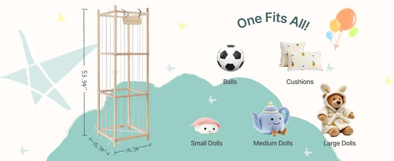 Stuffed Animal Zoo Storage Wooden Toy Organizer, Space Save Toy Holder Shelf for Toddler Rooms, Playrooms & Kids Bedrooms