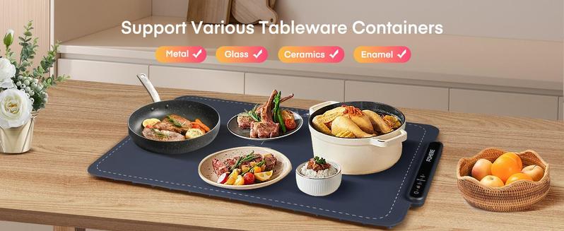 FOHERE Warming Mat for Food Full Surface Heating, 3 Modes, Electric Heating Tray, Keep Food Warm or Defrost, Suitable for Daily Home Use, Parties, Multifunctional, Rollable