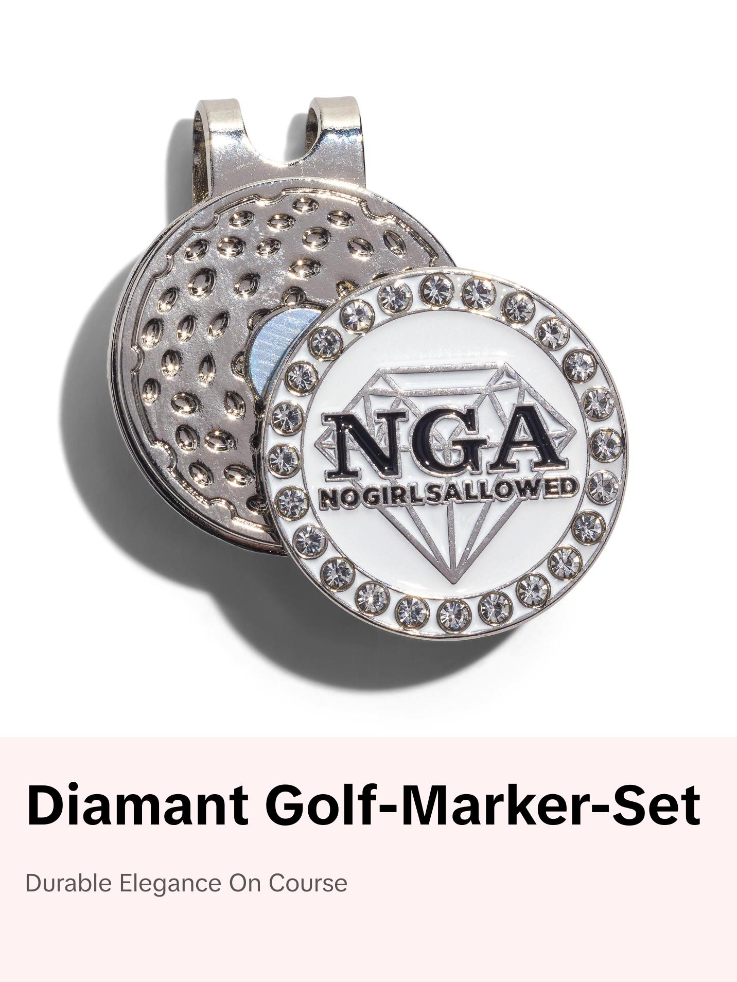 No Girls Allowed Frosted Crystal Diamond Ball Marker & Hat Clip Set - Durable 1-Inch Marker & Secure Clip for Golfers