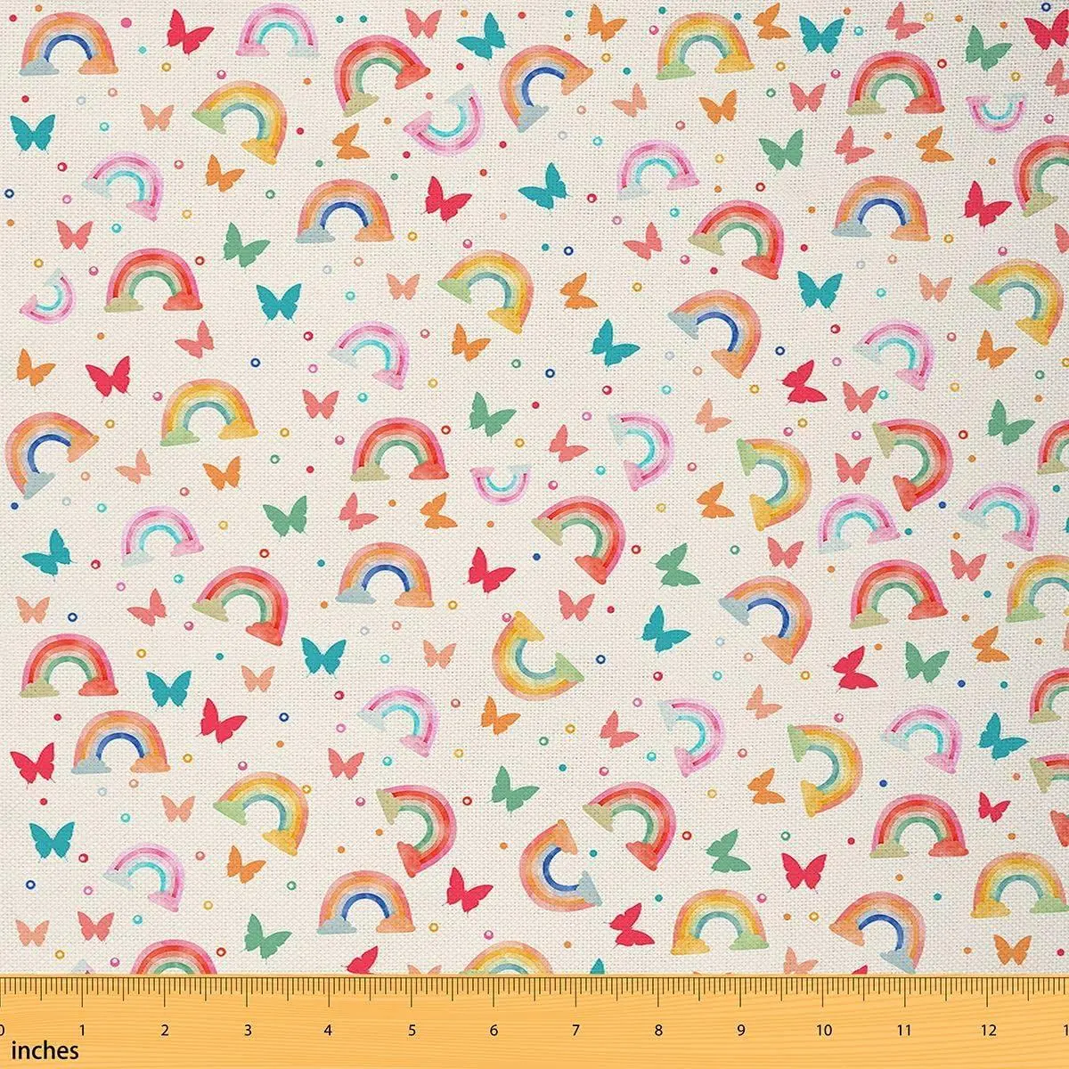 Cute Rainbow Fabric by The Yard,Soft Polyester,Watercolor Rainbow Butterfly Fabric for and Home DIY Projects,Cartoon Champagne Fabric,Yard Bolt,No Stretch
