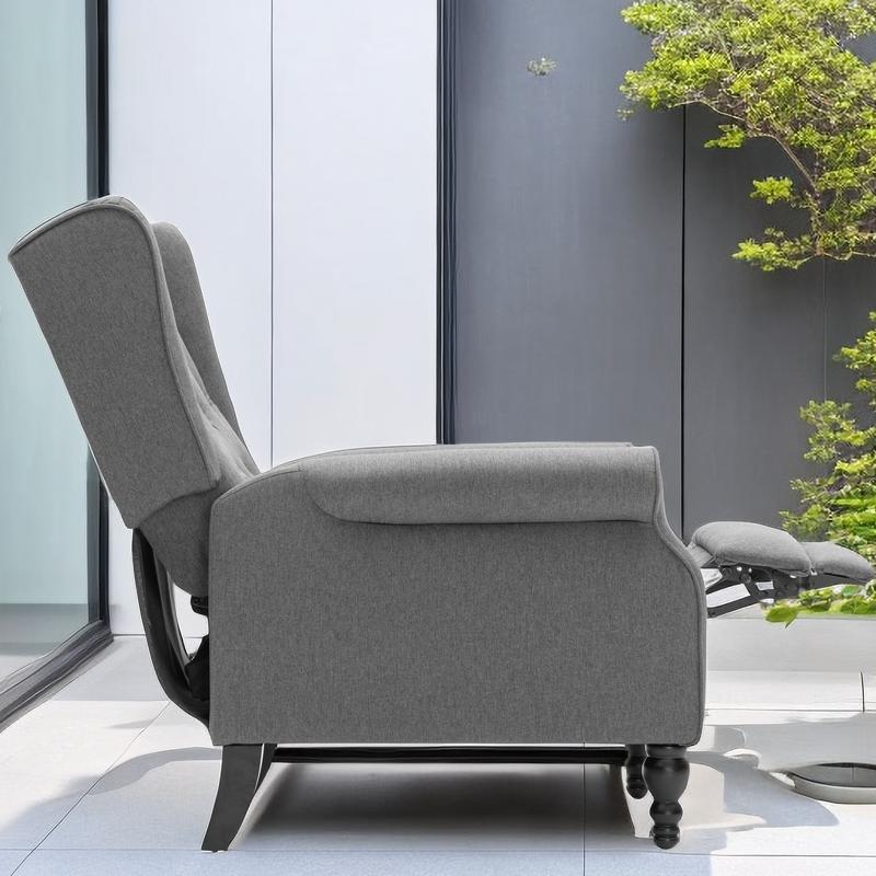 Best Gift BALIAAFurnitureLuxurious Beige Tufted Wingback Recliner Chair with High Back and Push Back Function - Plush Linen Upholstery, Sturdy Metal Legs, and Durable Hardwood Frame - Ideal for Living Room Accent, Carpeted Floor, and Relaxation