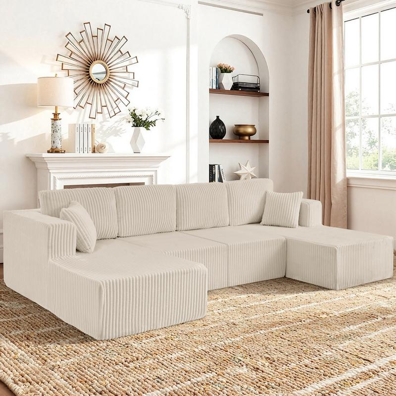 【3 Packages shipping】Large U-Shaped Modular Sofa Set [Extended Version] | Modern Minimalist Cordova Convertible Sofa Bed, Spacious Design for Living Room/Bedroom, Space-Saving & Comfortable Sofa Boneless Sectional Couch