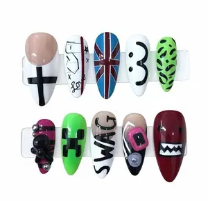 Y2K Union Jack Punk Emo Press On Nails, Edgy Rock Trendy Style False Nails