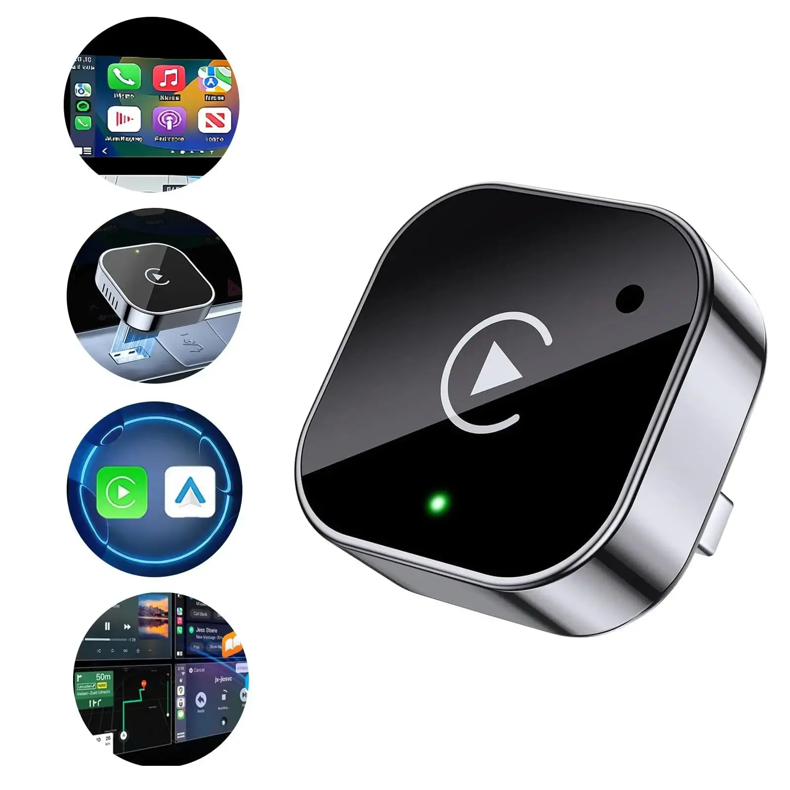 2 in 1 Car Wireless CarPlay Adapter & Android Auto Adapter Type-C/USB Fast Connection Wired to Wireless for iPhone/Android