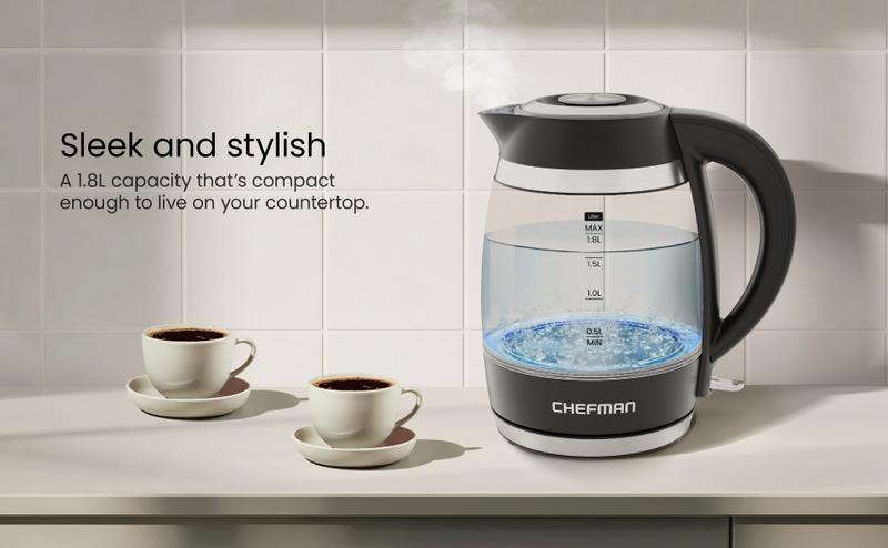 Chefman Fast-Boil 1.8L Electric Kettle - Compact Design for Efficient Water Heating