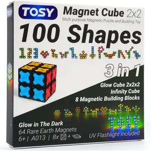 TOSY Magnet Cube 2x2 - 8 Blocks, 2in1 Toy: 2x2x2 Puzzle Cube and Customizable Infinity Cube, Easter Birthday Gifts for Kids/Grandkids, Glowing with UV Flashlight, Sensory/STEM Toy