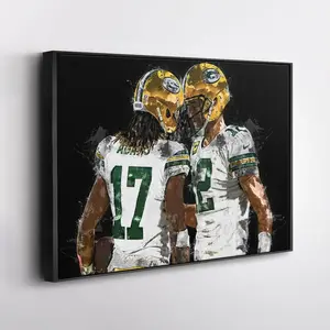 Aaron Rodgers & Davante Adams Green Bay Packers Canvas Print – NFL Wall Art, Framed Football Poster, Gift for Packers Fans