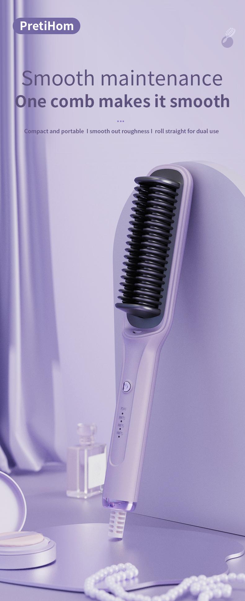 PretiHom Straight Hair Comb Straightening Clipper Comb Straight Hair Curl Dual Use No Harm to Hair, hair straightener hair styling tools Heat Free Styler