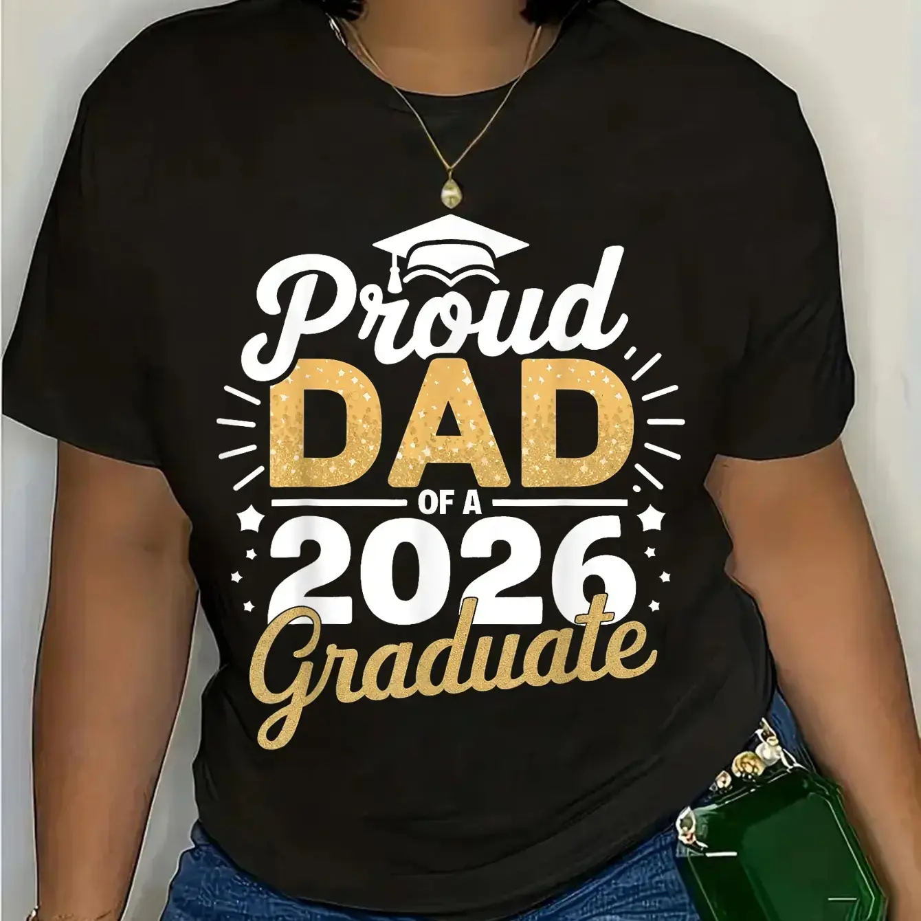 Women's Classic Crew Neck Graphic T-Shirt - Proud Dad of a 2026 Graduate, 100% Cotton Breathable Short Sleeve, Relaxed Fit, Reinforced Stitching, All-Seasons Top
