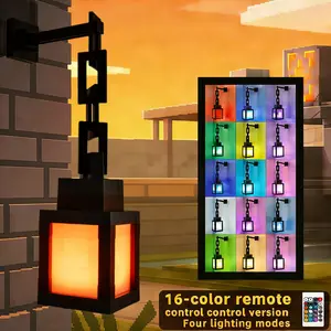 Pixel MC Minecraft Lantern Night Light USB Rechargeable Handheld Wall Mount 16-color Remote Control Four Lighting Modes Fun Night Light for Bedroom Desk Gaming Room Cool Gift for Girls Boys New Year Birthday