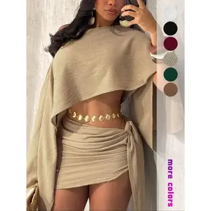 Women's Summer Holiday Asymmetrical Neck Top and Stylish Bodycon Skirt Set, Breathable Beachwear for Casual Vacations