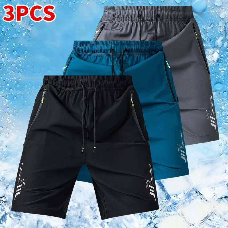 Men’s Preppy Knee Length Straight-Leg Activewear Shorts - Lightweight Fabric, Integrated Zippered Pockets, Fitted Cut, Standard Sizes Including S, Integrated Pocket Men's Shorts