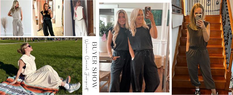 Tanming Women's Casual Sleeveless One Piece Jumpsuits Crewneck Cap Sleeve Drawstring Romper Springfresh One Piece Outfits with Pockets