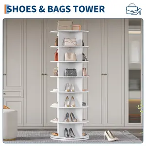 7 Tier Rotating Shoe Rack Tower, Spinning Shoe Display Lazy Susan, Revolving 360 Shoe Rack Storage Round Carousel, Vertical Handbag Rotate Shoes Closet Organization