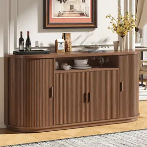 ONBRILL 63" Sideboard Buffet Cabinet with Storage, Modern Fluted Accent Credenza with Sliding Doors, Drawers and Adjustable Shelves, Wood Coffee Bar Console Table for Kitchen, Living Room, Enrtyway
