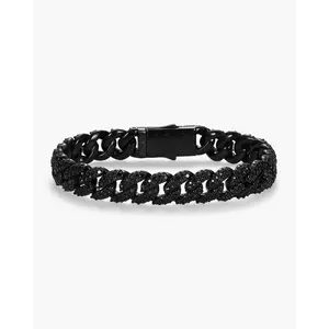 JAXXON Iced Out Cuban Link Bracelet 10mm - Black - Rhodium Finish for Durability
