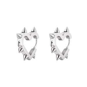 Spike Heart Shaped Huggie Hoop Earrings - Pair - Stainless Steel