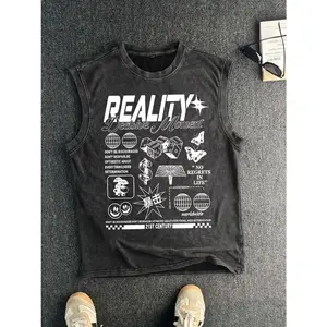 Classic Graphic Round Neck Tank Top, Casual Sleeveless Cotton Summer Shirt for Men