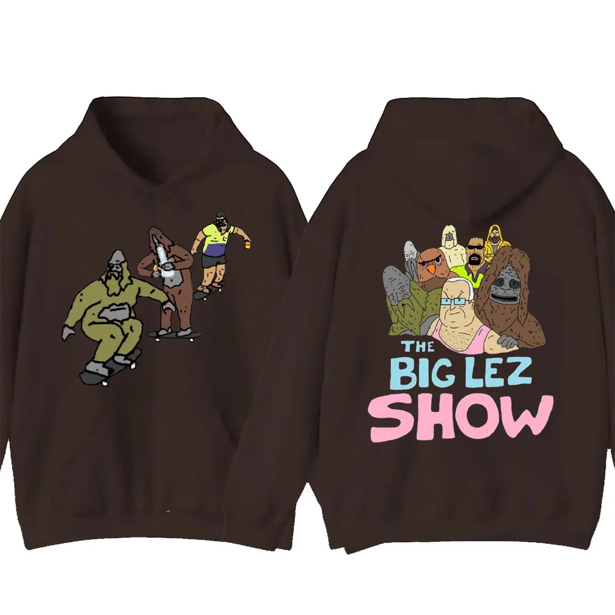 Big Lez Show Skateboarders 2 Sided Graphic Hoodie Casual Street Style Fleece Fabric Pullover Hooded Sweatshirt Tops Trendy for Women for Men