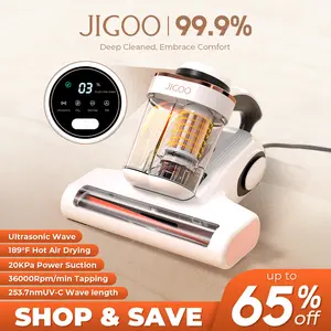 JIGOO Bed Vacuum Cleaner with Dust Sensor, Mattress Vacuum Cleaner with UV & Ultrasonic and High Heating, 20Kpa Suction 500W Powerful 189℉ Hot Air Double-Cup Handheld Vacuums (J300, Corded)