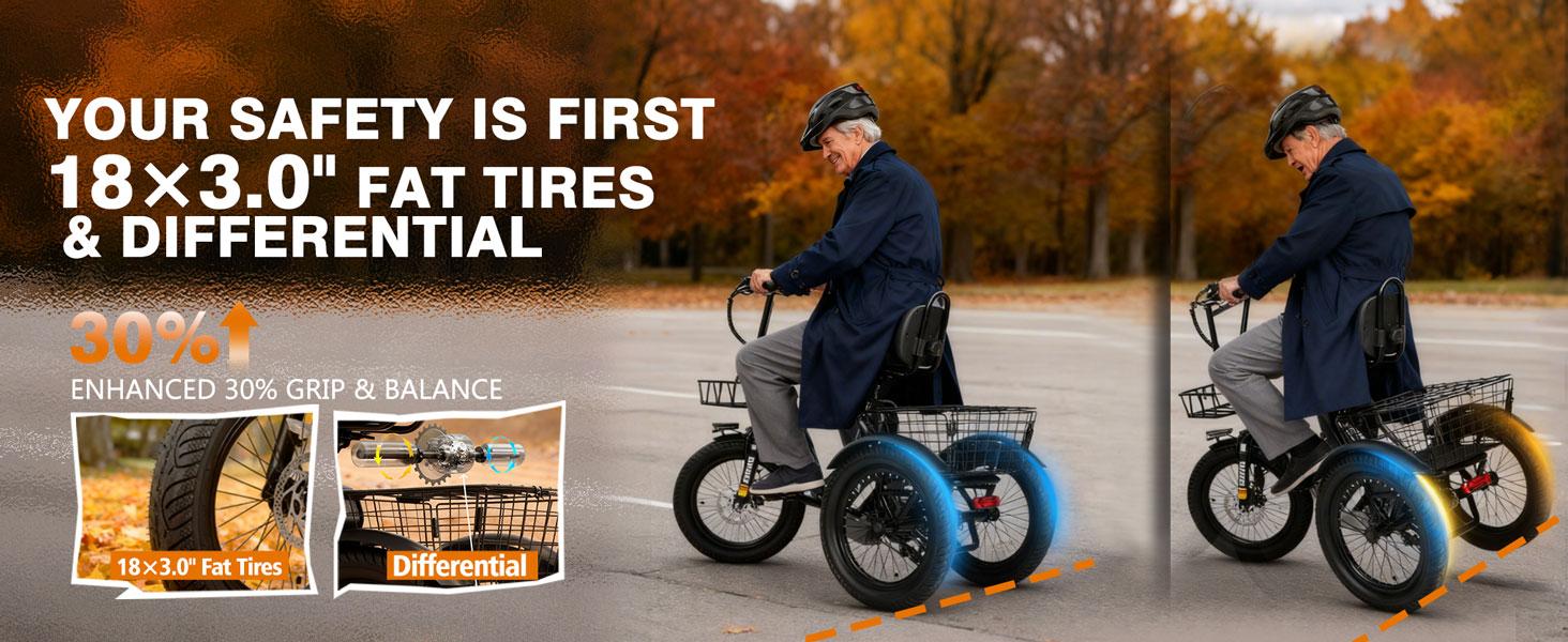 ESKUTE T300 Foldable Electric Trike for Adults & Seniors | Safe & Stable 3-Wheel Ebike w/ 1200W Peak Motor | 18"x3.0 Fat Tires, 55 Miles Long Range, Step-Thru Design | Butterfly Handlebars for Comfort | Front & Rear Baskets for Cargo & Groceries
