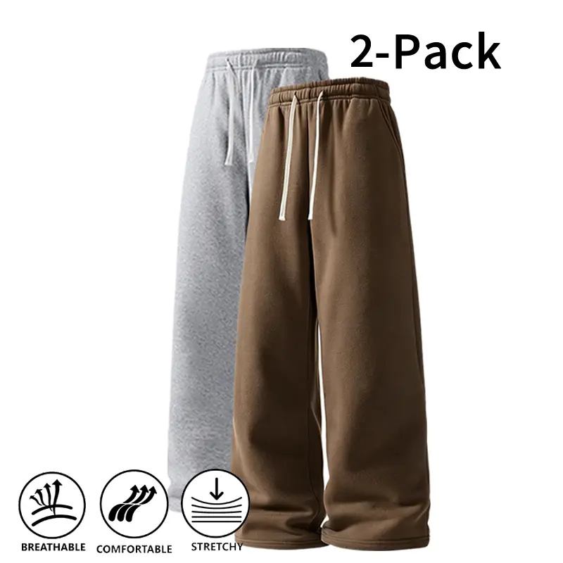 Men's 2-Pack Autumn/Winter Ultra-Soft Wide-Leg Sweatpants - Baggy Sweats, Comfy Loose-Fit Pants for Basketball, Running, Baggy Sweatpants, Comfy Pants, Wide-Leg Sweatpants Men's Pants, Solid Colors,clothes for back to school,first day of school outfits