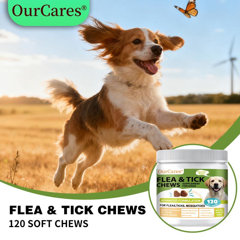 OurCares Flea & Tick Chews for Dogs - Advanced Formula Chewable Tablets with Chicken Flavor - 120 Soft Chews for Flea Prevention & Tick Protection