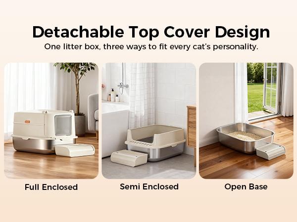 【2026 New Year Sale】Comhoma Extra Large Stainless Steel Cat Litter Box with Lid for Big Cats | XL Enclosed Metal Pan with High Sidewalls & Removable Cover | Leak-proof, Non-stick, Easy-Clean