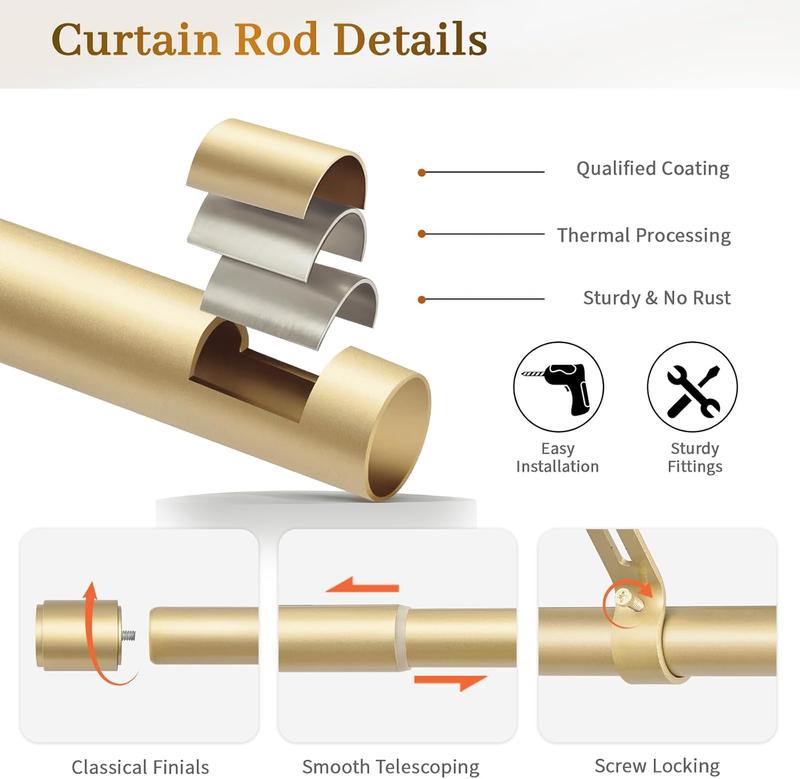 Inovaday Heavy Duty Stable Curtain Rods for windows, Adjustable Window Rod with Finials, 1 Inch Drapery Rod for Bedroom, Living Room, Outdoor Patio