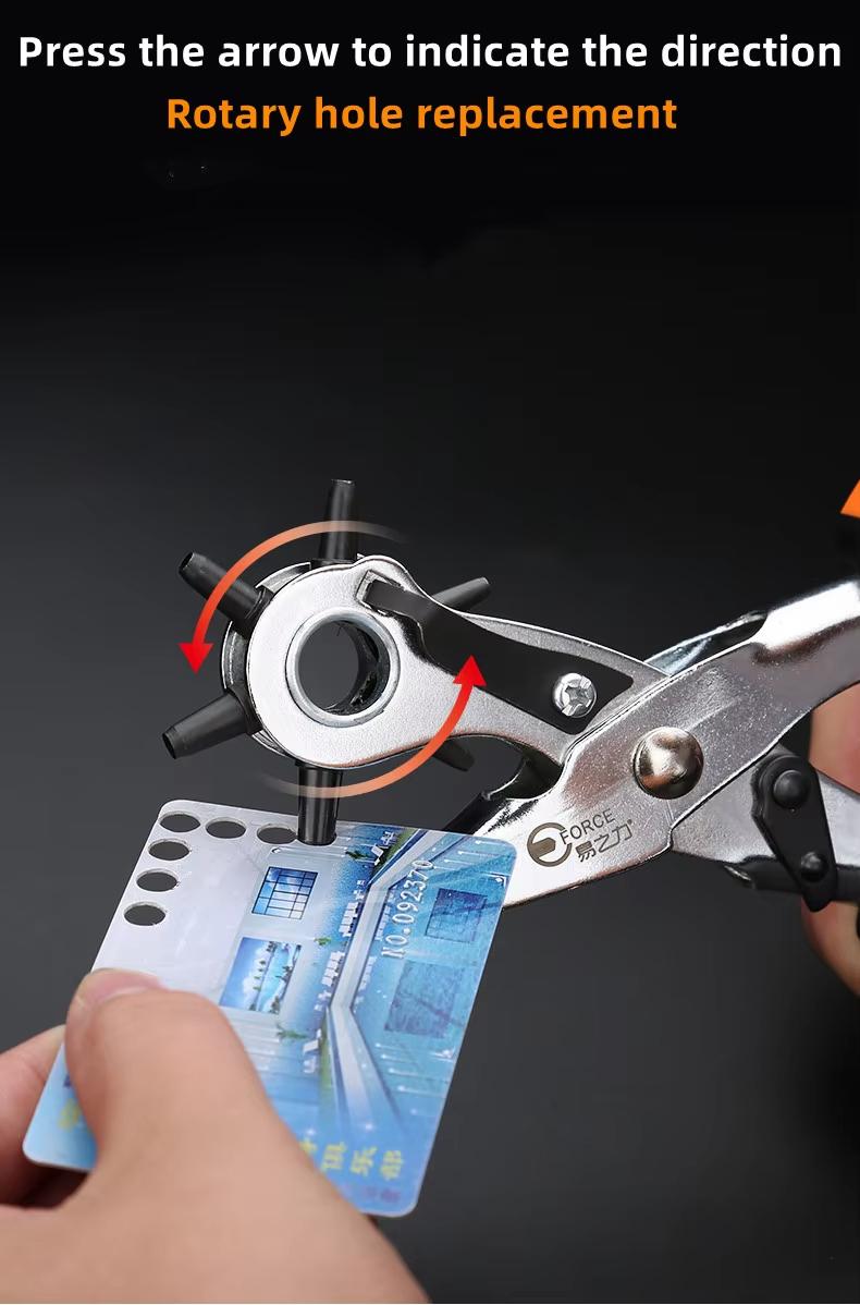 Labor-Saving Multifunctional Leather Punching Pliers, Heavy Duty Revolving Hole Punch Tool with Non-Slip Handle for Belts, Watch Straps, Dog Collars, Crafts & Office Use