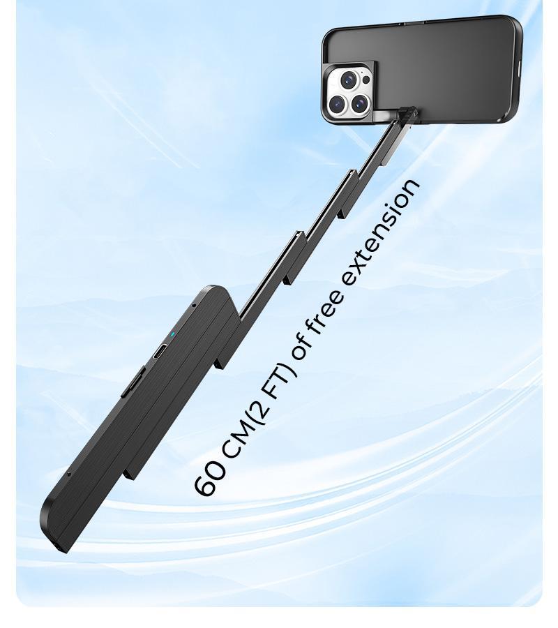 Concert Phone Case with Selfie Stick 3-in-1 Foldable iPhone Case Slim Vertical Design Rotatable Mount Bluetooth Remote Shooting Multi-Angle Rotation Folding Stand for Travel & Vlogging