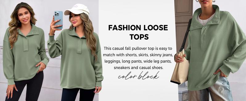 Fisoew Womens Waffle Knit Oversized Sweatshirt Casual Snap Stand Collar Long Sleeve Pullover Tops Fall Travel Outfits Womenswear Button women zip crewneck graphic camohoodie wicked sweatshirt cute winter zip hoodie Check Knitwear #TikTokShopHolidayHaul