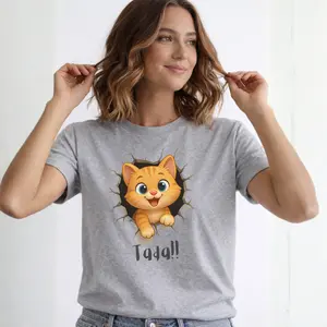 Cute Cat Shirt Funny Peekaboo Kitten Graphic Tee Crew Neck T-Shirt