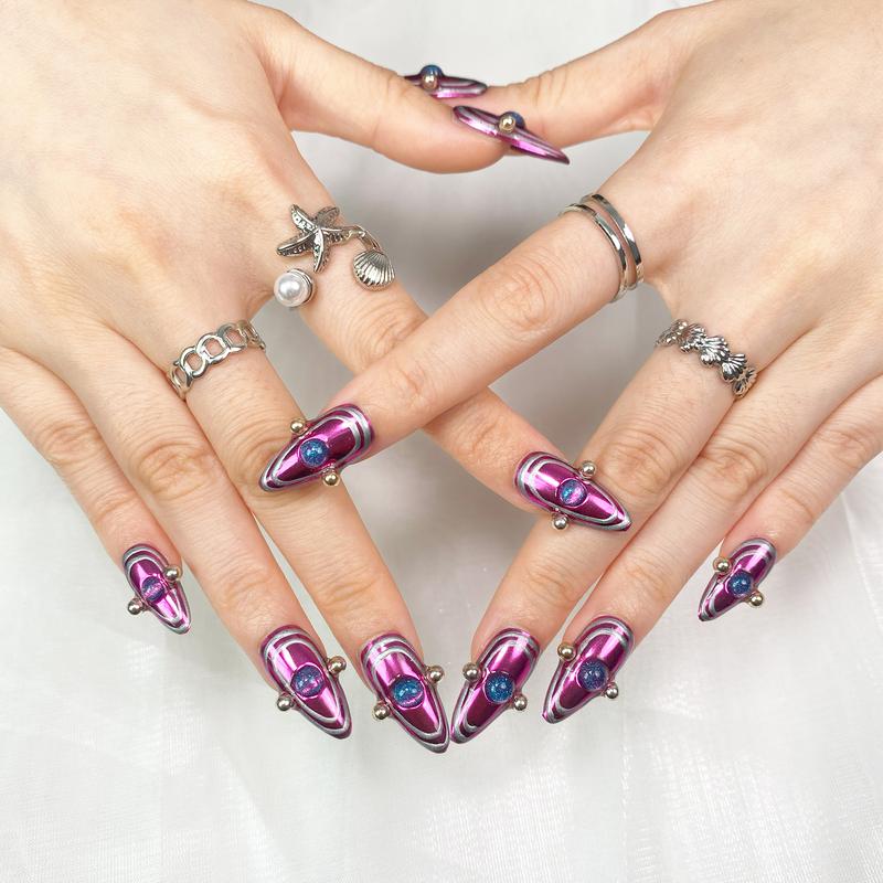 Reusable Press-On Nails Glossy Gel Finish Short Coffin Almond Easy Apply Remove Strong Hold Nail Kit for DIY Home Manicure with Nail File Glue and Storage Box