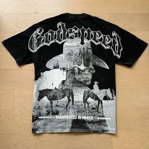 25SS New God skeleton speed T Shirt Men High Street Casual Vintage Wash Black Print Short Sleeve Tees ,Oversize Hip Hop Tops