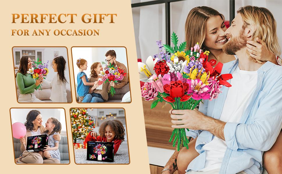 Flower Bouquet Building Set, Valentines Day Botanical Collection Building Block Toy 1461 PCS, 18 Flowers Rose Sunflower Home Plant Decor, Birthday Gifts for Adults Women Boys Girls 8-12+