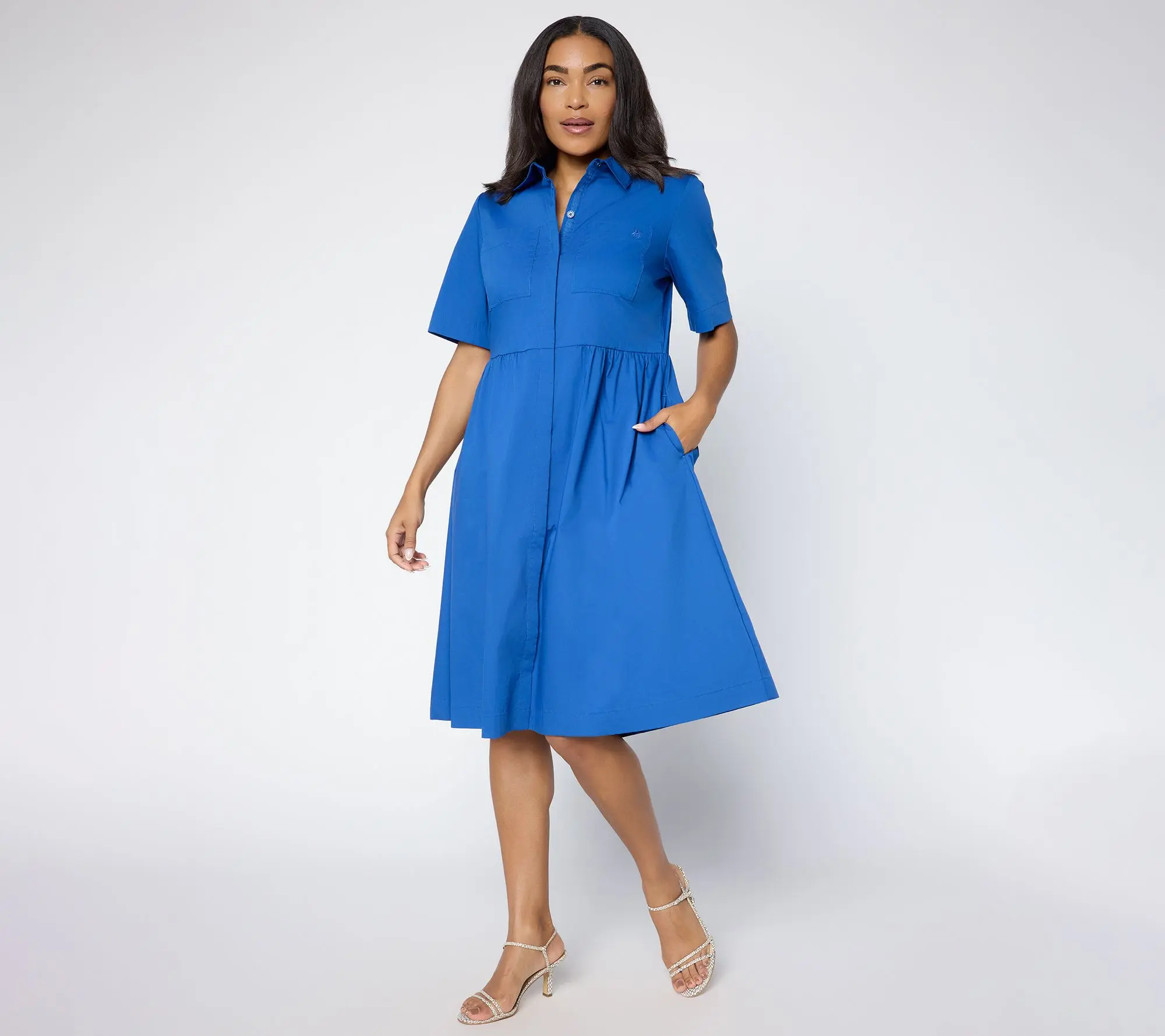 Joan Rivers Regular Stretch Poplin Button-Down Midi Dress