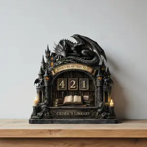 Custom Books Read This Year Tracker, Wooden Dragon & Books Library Sign, Fantasy Book Counter, Personalized Gift for Readers