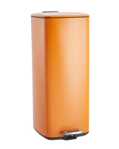 Garvee 8 Gallon Kitchen Trash Can, Stainless Steel Garbage Can with Lid and Inner Bucket, Step-On Square Bin for Home, Office, Bedroom, Bathroom, Laundry Room - 30 Liter, Orange