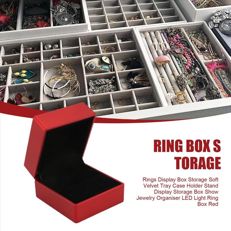 Rings Display Box Storage Soft Velvet Tray Case Holder Stand Display Storage Box Show Jewelry Organiser LED Light Ring Box Red